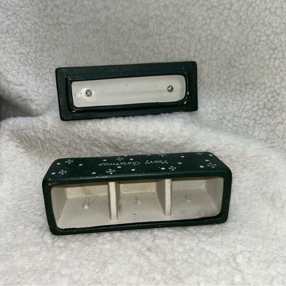 Merry Christmas Santa Reindeer bling green trinket ceramic heavy 3 sections 6" - Picture 6 of 11